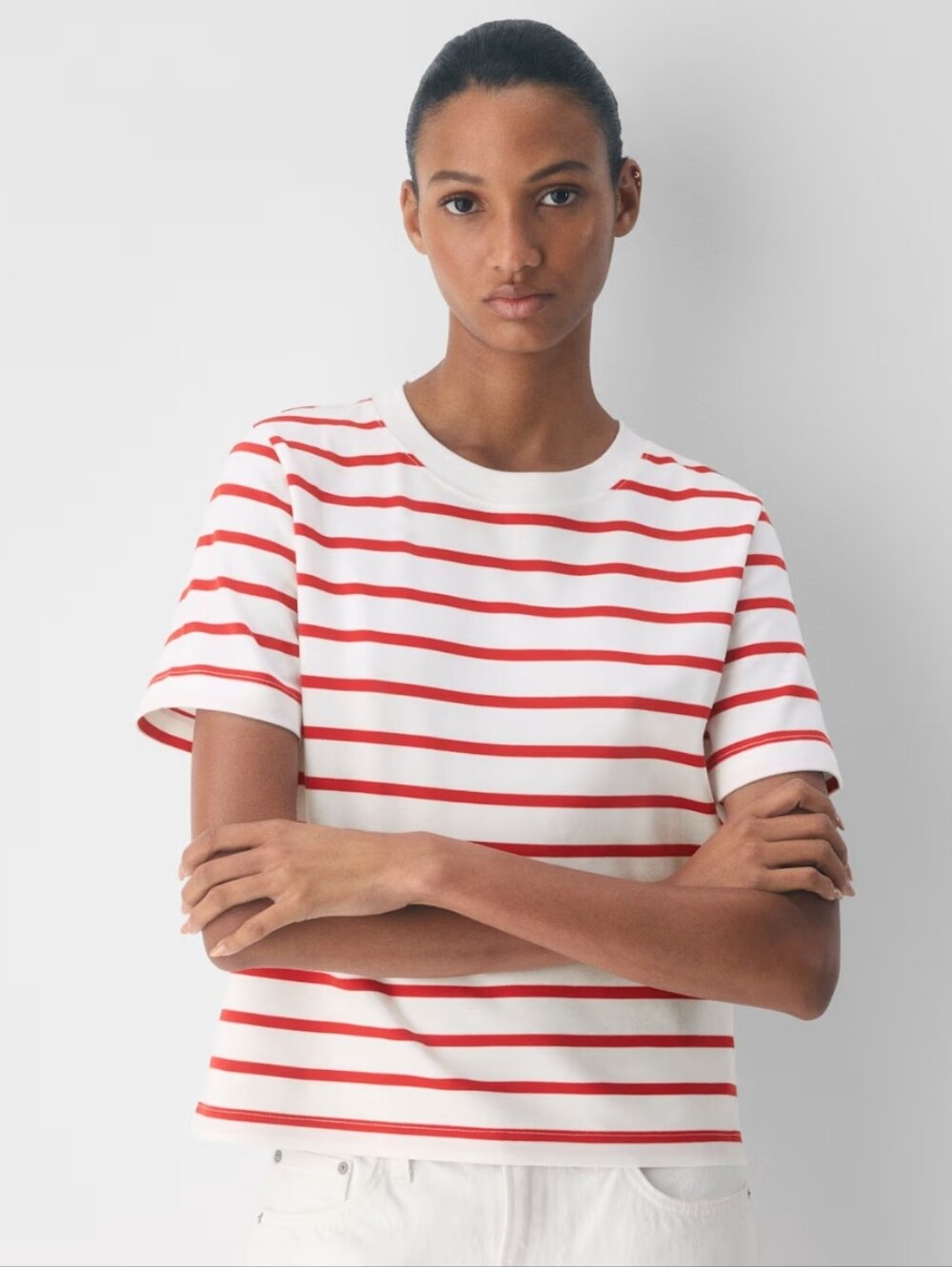 Aritzia White Tee with Red Stripes